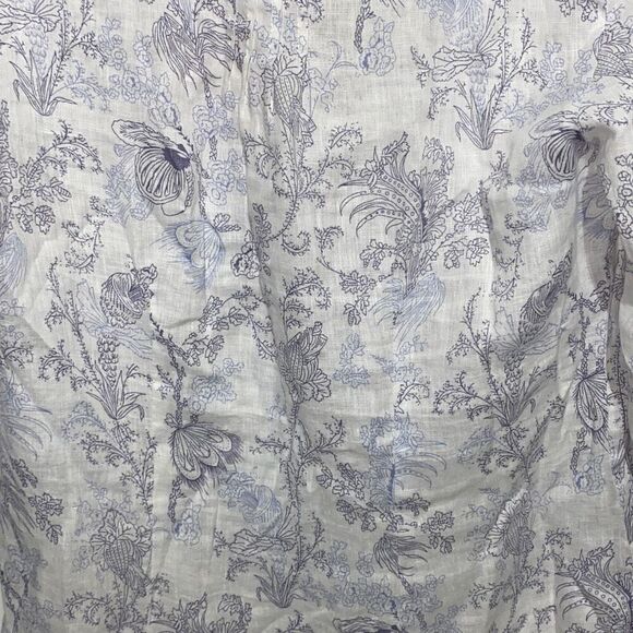 Malvin Women's White Blue Floral Print I Love Linen Button Up Blouse Size 8 - Picture 10 of 12